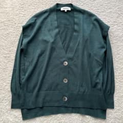 【エンフォルド】ハイゲージカーディガン　レイヤード風　ウール　緑　38