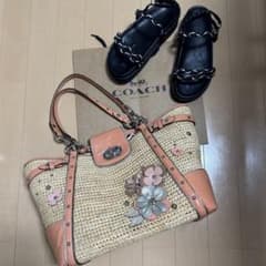 COACH かごバッグ ストローバッグ フラワーモチーフ ターンロックY2K