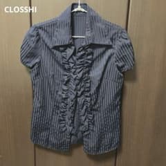 CLOSSHI フリル付きネイビーブラウス 半袖　フォーマル 9Rのサムネイル
