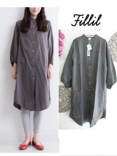新品 ☆ fillil ☆バルーンスリーブ バンドカラーコットンワンピースのサムネイル