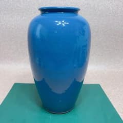 A783陶器製 花瓶 花器 生け花 華道 刷毛目模様 和風インテリア青色 丸