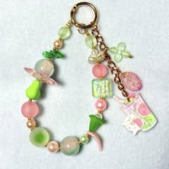 ハンドメイド ビーズストラップ スイカ ドリンク バックチャームのサムネイル