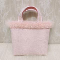 ハンドメイド ヌビ 【ベビーピンク】トートバッグ パール チュールフリルのサムネイル