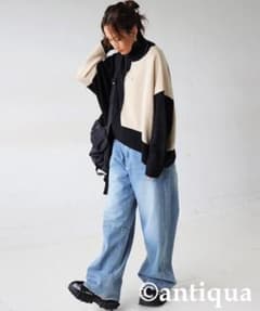 antiqua two-tone high-neck knit sweater