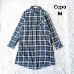 세포 Cepo 체크 셔츠 원피스 네르셔츠 그린계 겉옷 M