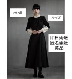etoll エトル バック刺繍フレアドレスブラックロングドレス フレアスリーブのサムネイル