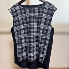 COMME CA ISM ノースリーブ チェック柄カットソー Lのサムネイル