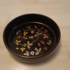 特撰 美術漆器 野いちご 菓子鉢 20cm 金銀彩 落款あり 昭和レトロ