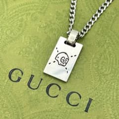 【美品】グッチ　GUCCI　ゴースト　ドクロ　ネックレス　スクエア　シルバー グッチ ゴースト スカル スクエア プレート ネックレス シルバー 社外