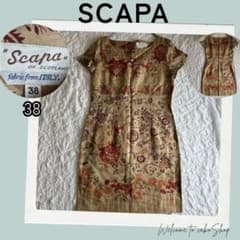 美品 タグ付き SCAPA 麻100% 花柄ワンピース 38 透かしライン 半袖 美品》スキャパ イタリア生地 リネン混 花柄 半袖ワンピース 38 SCAPA