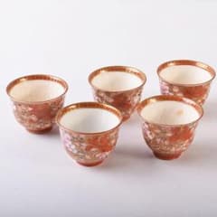 九谷焼 古九谷 赤絵金彩 花鳥文 煎茶碗 五客 D R8651 - メルカリ