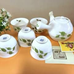 三越 美濃焼 前畑陶器 庫山窯 みずひき草急須＆湯呑み5客セット 未使用