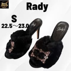 美品 Rady ビジュー ファーサンダル S 黒 10cmヒール 足長効果