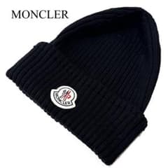 美品】 MONCLER ロゴワッペン リブニット ビーニー ブラック - メルカリ