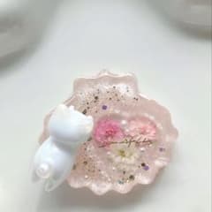 レジン ヘアゴム シェルと猫ちゃん パールピンク◡̈♥︎ - メルカリ
