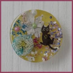 No.2601ハンドメイド　ヘアゴム　レジン　ドライフラワー　黒猫ちゃん No.2601ハンドメイド ヘアゴム レジン ドライフラワー 黒猫ちゃん