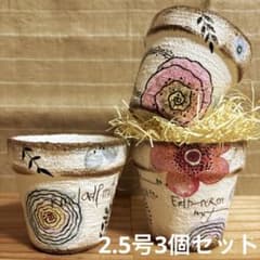 469、水彩花 2.5号3個セット リメイク鉢 素焼き鉢 植木鉢 リメイク缶