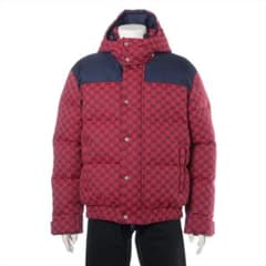 フード付きレッドダウンジャケット グッチ GGキャンバス コットン ダウンジャケット 44 レッド