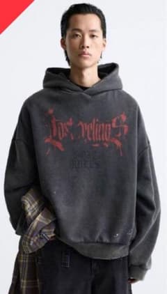 ZARA Lost Feelings カーボングレー パーカー　ダメージ加工のサムネイル