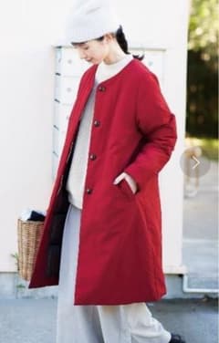 がくちゃんサニークラウズ 完売品 極暖　ダウンコート　ノーカラーコート 赤 がくちゃん様専用サニークラウズ 完売品 極暖 ダウンコート ノーカラー