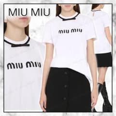 MIU MIU ホワイト Tシャツ リボン付き - メルカリ