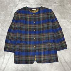 SOFC ノーカラージャケット チェック柄 ブルー系のサムネイル
