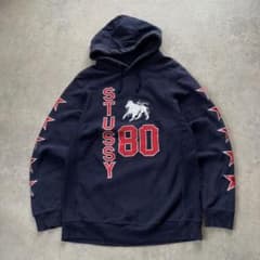 STUSSY ステューシー パーカー デカロゴ ネイビー - メルカリ