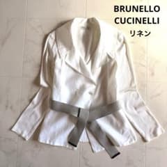 ♡ブルネロクチネリ リネン切り替え ベルテッドジャケット 白 40 ♡ブルネロクチネリ リネン切り替え ベルテッドジャケット 白 40