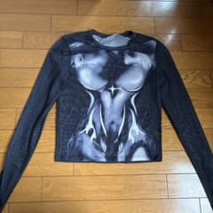 グラフィックプリント メッシュ長袖トップスのサムネイル