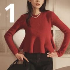 anuans ペプラムショートニットトップス レッド 1サイズ - メルカリ