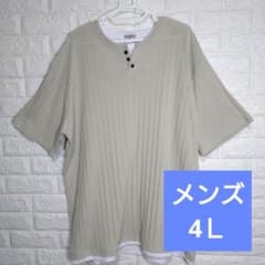 大きいサイズ4Ｌ☆ヘンリーネック Tシャツ /重ね着風/ベージュのサムネイル
