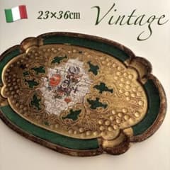 【イタリア】木製 トレイ フィレンツェ 工芸品 楕円 金彩 深緑 花柄 ブーケ イタリア】木製 トレイ フィレンツェ 工芸品 楕円 金彩 深緑 花柄