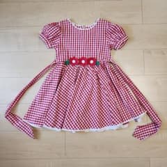 120cm ワンピース ギンガムチェック 赤 お出かけ 花 シャーリー
