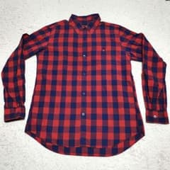 Bohemians Love & Hat Block Plaid Shirt Red Navy M