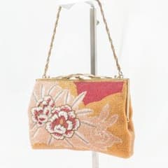 はしもと 総ビーズバッグ 花柄 がま口 ハンドバッグ 昭和レトロ - メルカリ