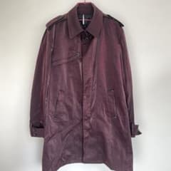 美品】メンズ トレンチコート LLサイズ ワインレッド 光沢感 光沢生地 