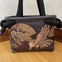 一閑張り　一閑張りバッグ　柿渋染め　市場カゴ　ハンドメイド 一閑張り 一閑張りバッグ 柿渋染め 市場カゴ ハンドメイド 鷹 扇
