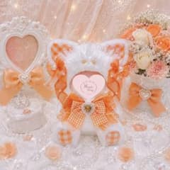 おすわりぬい服 オレンジチェックねこちゃん 11㎝〜15㎝ ちびぐるみ に