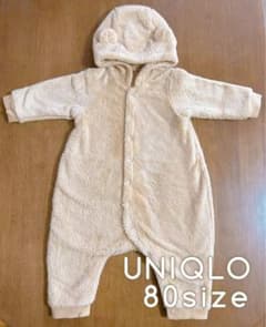 【美品】UNIQLO くま フリースロンパース 80サイズのサムネイル