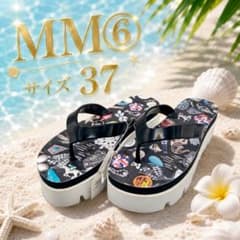 新品 MM⑥ メゾンマルジェラ 厚底 サンダル 総柄 サイズ37 黒 24センチのサムネイル