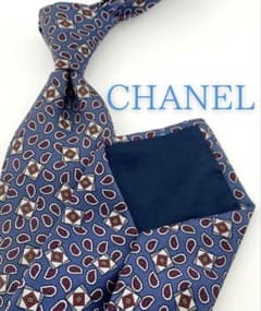 美品 シャネル ネクタイ ハイブランド 幾何学柄 ブルー ネイビー