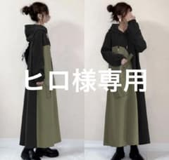 후드 첨부 원피스 올리브 그린×블랙 파커 원피스 카키