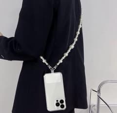 【新品未使用】スマホストラップ　パールチェーンのサムネイル