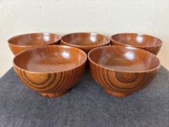 会津塗 欅 天然木製 漆塗り 汁椀 5客セット 未使用品のサムネイル