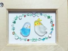シーグラスアート オカメインコ セキセイインコ シーガラス 小鳥