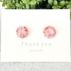 No.145　ピンク　丸　ドライフラワー　ピアス/イヤリング　ハンドメイド　レジのサムネイル