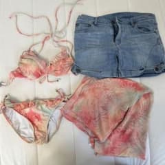 レディース ビキニ 水着 デニムショートパンツ付き 4点セット 9号のサムネイル