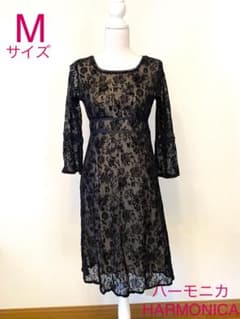 ハーモニカ ワンピース モノクロ 黒 Mサイズ レース - メルカリ
