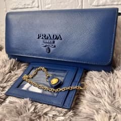 極美品✨PRADA シャイン ブルー 長財布 カードケース サフィアーノ