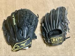 即使用OK 親子向けグローブ2個 ミズノ&ZETT 野球グローブ2個セットのサムネイル